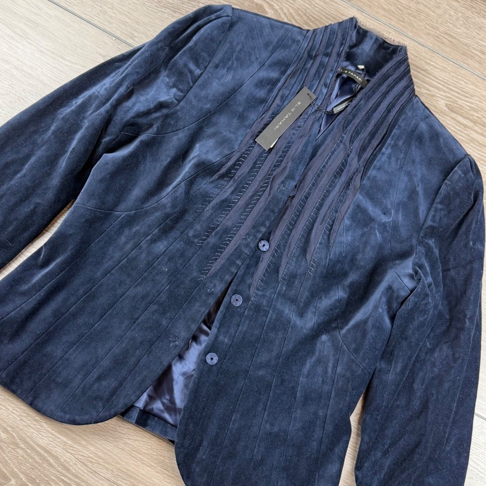 Elie Tahari Women Colleen Jacket Stargazer Blue Velvet Blazer Large NEW